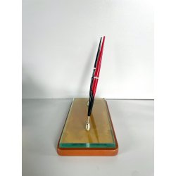 antico STILOFORO DESIGN anni 1950 CRISTALLO legno 2 PENNE a SFERA set SCRIVANIA
