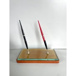 antico STILOFORO DESIGN anni 1950 CRISTALLO legno 2 PENNE a SFERA set SCRIVANIA