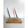 antico STILOFORO DESIGN anni 1950 CRISTALLO legno 2 PENNE a SFERA set SCRIVANIA
