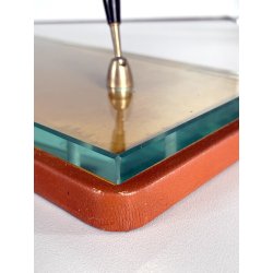 antico STILOFORO DESIGN anni 1950 CRISTALLO legno 2 PENNE a SFERA set SCRIVANIA