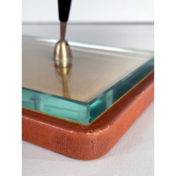 antico STILOFORO DESIGN anni 1950 CRISTALLO legno 2 PENNE a SFERA set SCRIVANIA