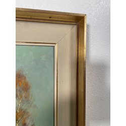 QUADRO DIPINTO OLIO TAVOL Artino Giroldi PAESAGGIO BOSCO SENTIERO CREPUSCOLO
