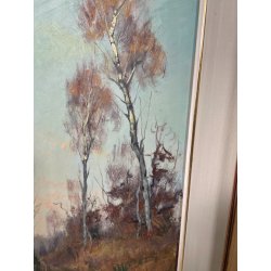QUADRO DIPINTO OLIO TAVOL Artino Giroldi PAESAGGIO BOSCO SENTIERO CREPUSCOLO