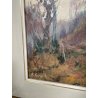 QUADRO DIPINTO OLIO TAVOL Artino Giroldi PAESAGGIO BOSCO SENTIERO CREPUSCOLO