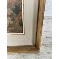 QUADRO DIPINTO OLIO TAVOL Artino Giroldi PAESAGGIO BOSCO SENTIERO CREPUSCOLO