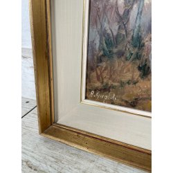 QUADRO DIPINTO OLIO TAVOL Artino Giroldi PAESAGGIO BOSCO SENTIERO CREPUSCOLO