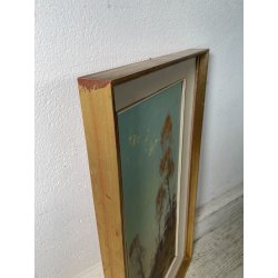QUADRO DIPINTO OLIO TAVOL Artino Giroldi PAESAGGIO BOSCO SENTIERO CREPUSCOLO