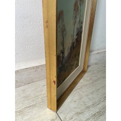 QUADRO DIPINTO OLIO TAVOL Artino Giroldi PAESAGGIO BOSCO SENTIERO CREPUSCOLO