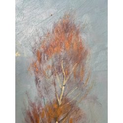 QUADRO DIPINTO OLIO TAVOL Artino Giroldi PAESAGGIO BOSCO SENTIERO CREPUSCOLO