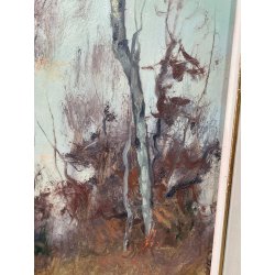QUADRO DIPINTO OLIO TAVOL Artino Giroldi PAESAGGIO BOSCO SENTIERO CREPUSCOLO