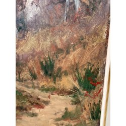 QUADRO DIPINTO OLIO TAVOL Artino Giroldi PAESAGGIO BOSCO SENTIERO CREPUSCOLO