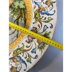 ANTICO PIATTO PARATA CERAMICA MAIOLICA DECORO ISTORIATO SCENA MITOLOGICA ø 56cm