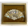 ANTICO QUADRO VENTAGLIO TECA DIPINTO PERSONAGGI DAME STILE '700 ORO ARGENTO