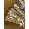 ANTICO QUADRO VENTAGLIO TECA DIPINTO PERSONAGGI DAME STILE '700 ORO ARGENTO