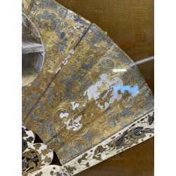 ANTICO QUADRO VENTAGLIO TECA DIPINTO PERSONAGGI DAME STILE '700 ORO ARGENTO