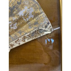 ANTICO QUADRO VENTAGLIO TECA DIPINTO PERSONAGGI DAME STILE '700 ORO ARGENTO