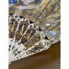 ANTICO QUADRO VENTAGLIO TECA DIPINTO PERSONAGGI DAME STILE '700 ORO ARGENTO