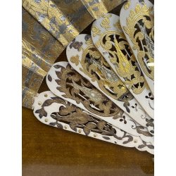 ANTICO QUADRO VENTAGLIO TECA DIPINTO PERSONAGGI DAME STILE '700 ORO ARGENTO