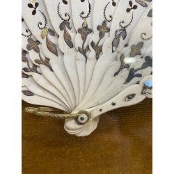 ANTICO QUADRO VENTAGLIO TECA DIPINTO PERSONAGGI DAME STILE '700 ORO ARGENTO