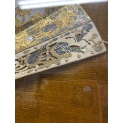 ANTICO QUADRO VENTAGLIO TECA DIPINTO PERSONAGGI DAME STILE '700 ORO ARGENTO