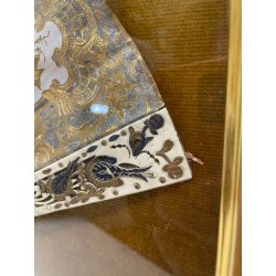 ANTICO QUADRO VENTAGLIO TECA DIPINTO PERSONAGGI DAME STILE '700 ORO ARGENTO