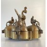 ANTICO CONTENITORE PORTA SPEZIE POLVERE kumkum INDIANO DECORO PAVONE OTTONE