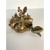 ANTICO CONTENITORE PORTA SPEZIE POLVERE kumkum INDIANO DECORO PAVONE OTTONE