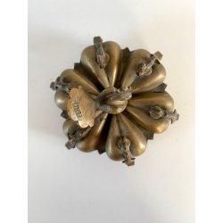 ANTICO CONTENITORE PORTA SPEZIE POLVERE kumkum INDIANO DECORO PAVONE OTTONE