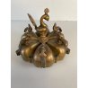 ANTICO CONTENITORE PORTA SPEZIE POLVERE kumkum INDIANO DECORO PAVONE OTTONE