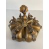 ANTICO CONTENITORE PORTA SPEZIE POLVERE kumkum INDIANO DECORO PAVONE OTTONE
