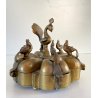 ANTICO CONTENITORE PORTA SPEZIE POLVERE kumkum INDIANO DECORO PAVONE OTTONE