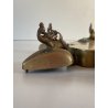 ANTICO CONTENITORE PORTA SPEZIE POLVERE kumkum INDIANO DECORO PAVONE OTTONE