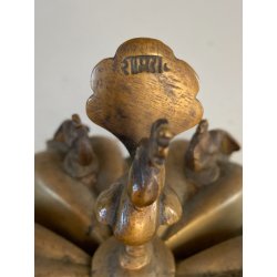 ANTICO CONTENITORE PORTA SPEZIE POLVERE kumkum INDIANO DECORO PAVONE OTTONE