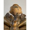 ANTICO CONTENITORE PORTA SPEZIE POLVERE kumkum INDIANO DECORO PAVONE OTTONE
