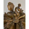 ANTICO CONTENITORE PORTA SPEZIE POLVERE kumkum INDIANO DECORO PAVONE OTTONE