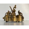 ANTICO CONTENITORE PORTA SPEZIE POLVERE kumkum INDIANO DECORO PAVONE OTTONE