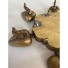 ANTICO CONTENITORE PORTA SPEZIE POLVERE kumkum INDIANO DECORO PAVONE OTTONE