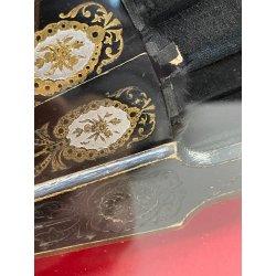 ANTICO QUADRO VENTAGLIO NERO TECA DIPINTO STOFFA LEGNO DECORO CORNICE ORO '900