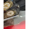 ANTICO QUADRO VENTAGLIO NERO TECA DIPINTO STOFFA LEGNO DECORO CORNICE ORO '900