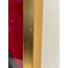 ANTICO QUADRO VENTAGLIO NERO TECA DIPINTO STOFFA LEGNO DECORO CORNICE ORO '900