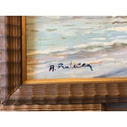 ANTICO QUADRO DIPINTO OLIO A. Pratella PAESAGGIO MARINA Napoli PORTO PESCATORI 