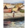 ANTICO QUADRO DIPINTO OLIO A. Pratella PAESAGGIO MARINA Napoli PORTO PESCATORI 