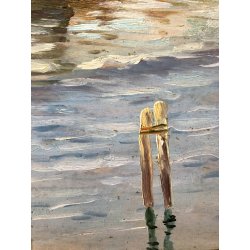 ANTICO QUADRO DIPINTO OLIO A. Pratella PAESAGGIO MARINA Napoli PORTO PESCATORI 