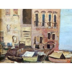 ANTICO QUADRO DIPINTO OLIO A. Pratella PAESAGGIO MARINA Napoli PORTO PESCATORI 