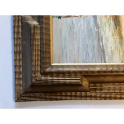 ANTICO QUADRO DIPINTO OLIO A. Pratella PAESAGGIO MARINA Napoli PORTO PESCATORI 