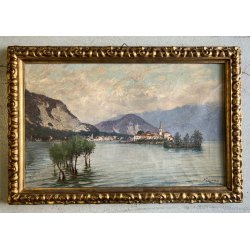 QUADRO DIPINTO olio ATTR. Fausto Zonaro PAESAGGIO Isola Bella LAGO MAGGIORE '800