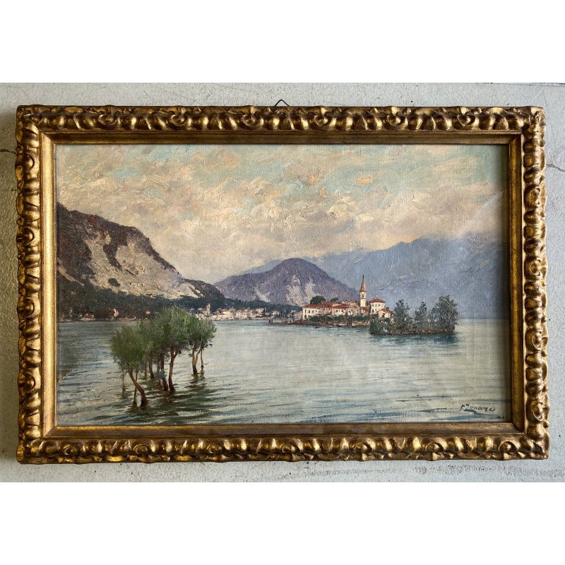 QUADRO DIPINTO olio ATTR. Fausto Zonaro PAESAGGIO Isola Bella LAGO MAGGIORE '800