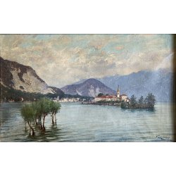 QUADRO DIPINTO olio ATTR. Fausto Zonaro PAESAGGIO Isola Bella LAGO MAGGIORE '800