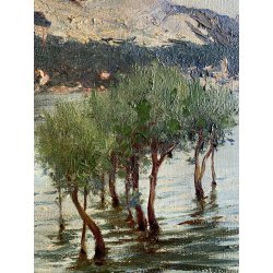 QUADRO DIPINTO olio ATTR. Fausto Zonaro PAESAGGIO Isola Bella LAGO MAGGIORE '800