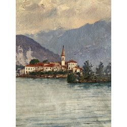 QUADRO DIPINTO olio ATTR. Fausto Zonaro PAESAGGIO Isola Bella LAGO MAGGIORE '800
